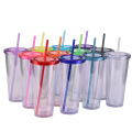 24 onças de copo de palha de plástico de plástico copo de bebida fria transparente com tampa